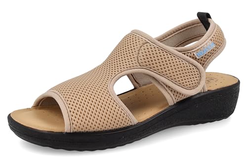 Fly Flot Bisceglie, Sandali Donna In Rete Elastica, Con Strappo Regolabile, Sottopiede In Evopell, Ciabatta, Beige, 36 Eu