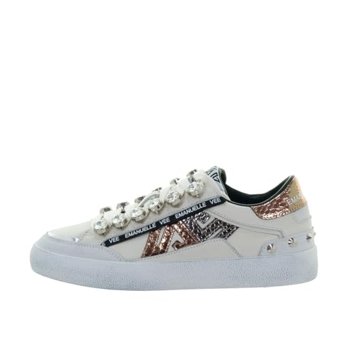 Emanuelle Vee Scarpe Donna Sneaker Soledad All Strass In Pelle White/Gold Ds25Ev07 451P-300-13-P011Cb Wh-Go 38