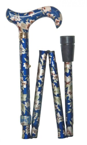 Bastone Da Passeggio Pieghevole, Da Donna, Altezza Regolabile, Motivo Floreale, Colore: Blu Scuro