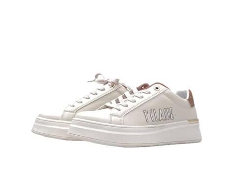 Alviero Martini Sneakers Donna Platform Prima Classe Off White/Beige Geo 2137 0289 Scarpe Sportive Fondo Gomma Leggero 5 Cm (Bianco, Sistema Taglie Ca
