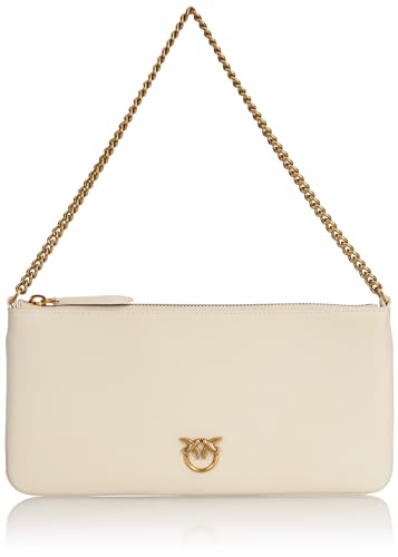 Pinko Horizontal Flat Vitello, Borsa Donna, Z14Q_Bianco Seta-Antique Gold, Taglia Unica