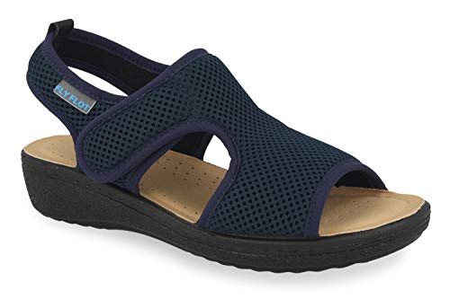 Fly Flot Bisceglie, Sandali Donna In Rete Elastica, Con Strappo Regolabile, Sottopiede In Evopell, Ciabatta, Blu, 38 Eu