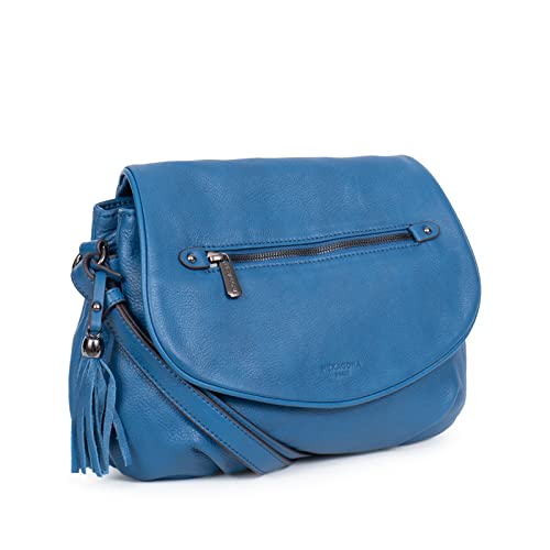 Hexagona Paris Travers-Pour Collection Sauvage-Azur-En Cuir De Vachette Souple Gras-Porté Croise Femme Petit Sac À Main Bandoulière Donna, 29 X L : 9 