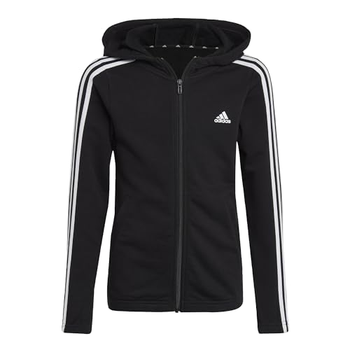 Adidas Bambina Essentials 3-Stripes Full-Zip Hoodie, Black/White, 7-8 Years