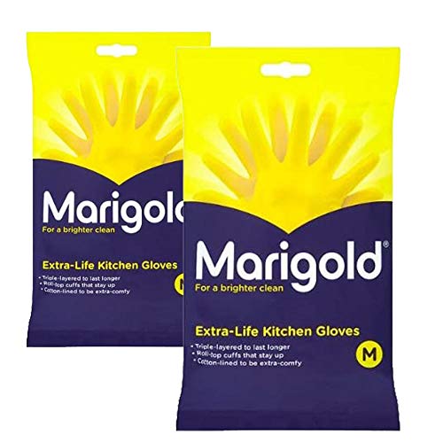 Marigolds S Guanti Da Cucina Unisex -Gloves-Medium Extra Life Medi 2 Paia, Giallo, Confezione M Da Uk