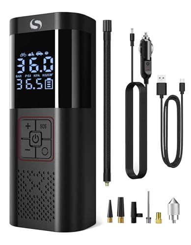 Servomaster Compressore Aria Portatile, Mini Compressore A Batteria Con Manometro, 150Psi 12V Dc Gonfiatore Elettrico Con Luce Led Adatto Per Auto Mot