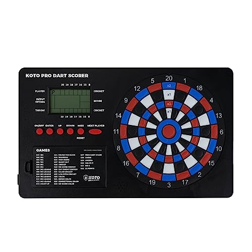 Koto - Pro Dart Scoreboard, 32 Giochi, Indicatore Di Punteggio & Materiale Di Montaggio, 8 Giocatori, Batterie, Segnapunti Elettronico Per Freccette