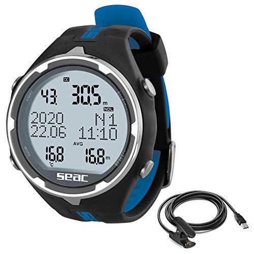 Seac Action, Computer Da Subacquea Per Immersioni E Apnea, Dive Manager Per Pc/Mac, Allarmi Di Sicurezza, Dive Log, Nero/Blu + Usb