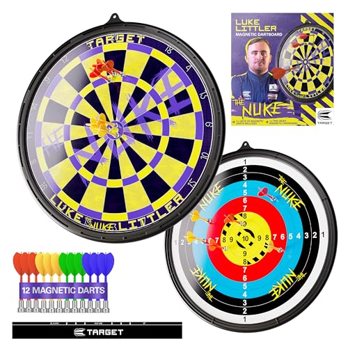 Target Darts Luke Littler Magnetisches Dartboard Set Für Kinder | Spieler Edition 'The Nuke' Doppelseitiges Magnetisches Dartboard Spiel Set Mit 12 Ma