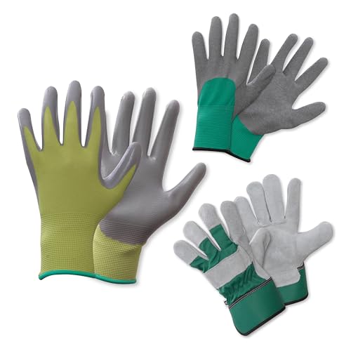 Spear & Jackson Kew Gardens Collection Guanti Trio Confezione Da 3 - Confezione Di Guanti Per Semina E Diserbo, Garden Master E Rigger Style (3 Paia -