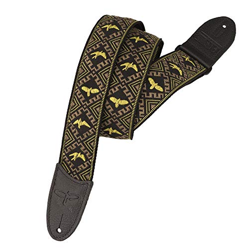 Prs - Jacquard Hootenanny Guitar Strap, Ye (102510::014:), Tracolla Jacquard Hootenanny In Finitura Yellow & Black Birds