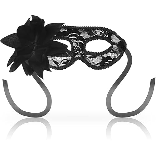 Ohmama Masks Antifaz Con Encajes Y Flor - Negro