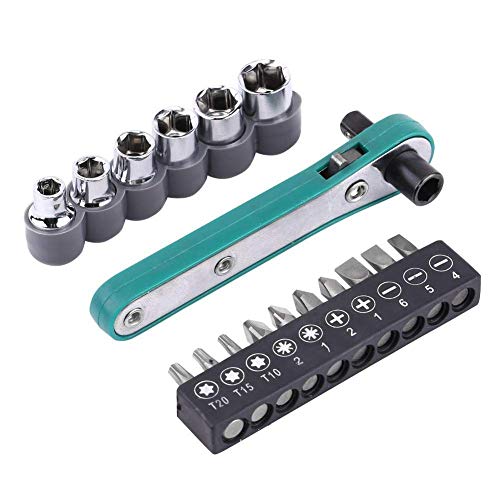 Walfront 17 Pz 1/4" Mini Socket Ratchet Wrench Rapid Ratchet Wrench Intercambiabile Driver Bit Set