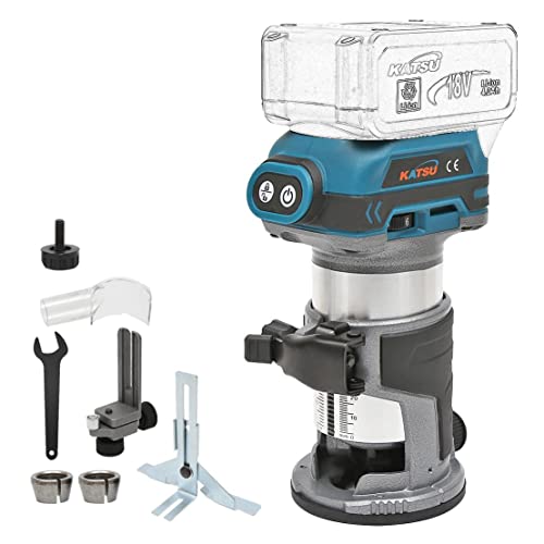 Katsu Fit-Bat 21V Brushless Cordless Rrifilatore Legno Laminatore Router Falegname Strumento Con 3 Mandrino Pinze 1/4", 6Mm E 8Mm, Senza Batteria 1027