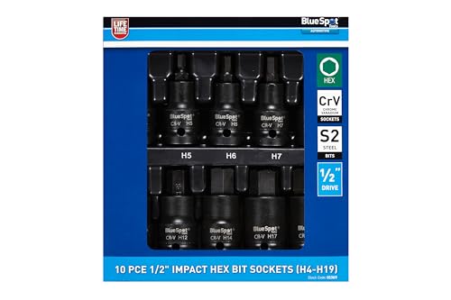 Blue Spot Tools 10 Chiavi A Bussola Esagonali Da 1/2 (H4-H19)