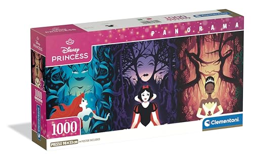 Clementoni - Puzzle 1000 Pezzi Per Adulti E Ragazzi, Collection Panorama Tema Disney Princess, Compact Box Con Poster Incluso, Idea Regalo Made In Ita