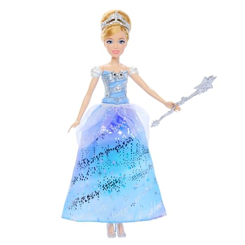 Mattel Disney Princess - Cenerentola Ballo Incantato, Bambola Ispirata Al Film Con Abito Che Si Illumina E Bacchetta Magica Con Suoni, Giocattolo Per 