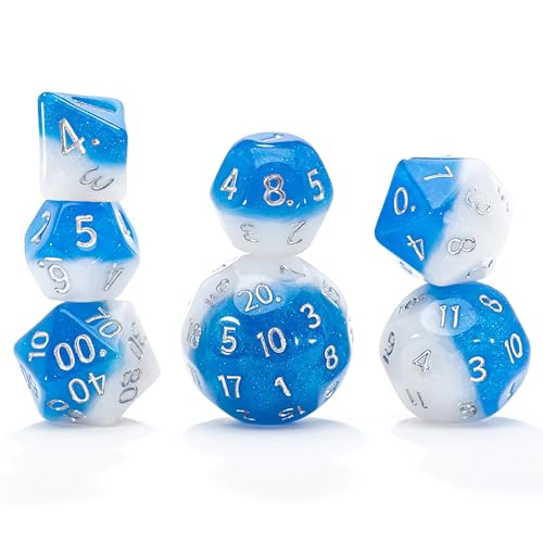 Gate Keeper Games & Dice: Double Dice - Stormwind Fallacy - Set Di 7 Pezzi Di Giochi Di Ruolo, Resina Blu E Bianca Con Glitter Olografico, Accessorio 