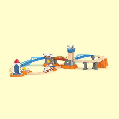 Hape Set Di Treni - Missione Spaziale Su Marte, Set Ferroviario In Legno, Per Bambini Dai 3 Anni In Su