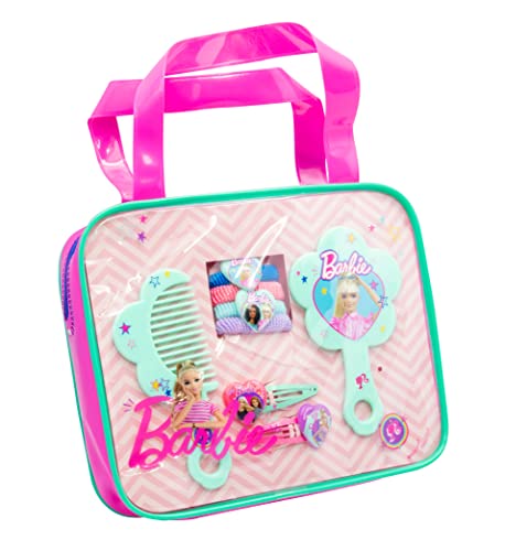 Joy Toy Barbie Set Accessori Borsettina In Pvc Glitter-Contine 2 Mollette, 4 Elastici Per Capelli, Pettine E Specchio, Multicolore, 22785