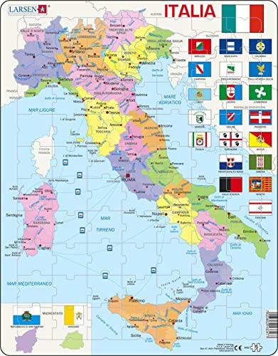 Larsen A42 Italia, Mappa Politica Puzzle., Edizione Italiano, Puzzle Incorniciato Con 70 Pezzi