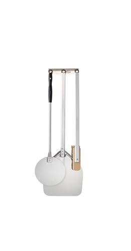 Gi.Metal Kit Pizza Con Pala, Palettino, Spazzola E Appendipale A Parete Per Uso Domestico - Acciaio Inox E Alluminio (H 120 Cm) - Tripizza Linea Amica