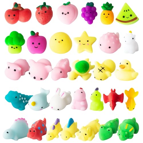 32 Pezzi Antistress Squishy Fidget Toys - Kawaii Animale Frutta Dinosauro Giocattoli Sensoriali Morbido Squishy Cute Spremere - Regalini Fine Festa Co