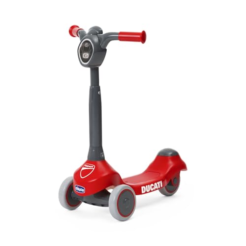 Chicco Monopattino Per Bambini Ducati Scooter, Monopattino Evolutivo Per Bambini, Leggero E Facile Da Trasportare, Base Anti-Scivolo, 2-4 Anni, 3 Ruot