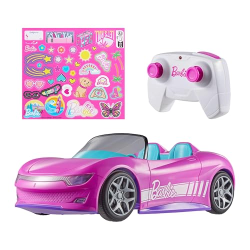 Hot Wheels Barbie - Cabrio Rc, Auto Rosa Telecomandata Con Sticker Adesivi Inclusi, Posti Per Due Bambole E Bagagliaio Apribile, Giocattolo Per Bambin