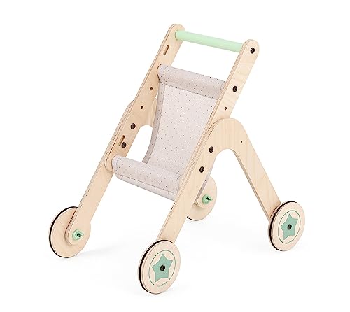 Mamatoyz 04Tstr Triio Stroller Passeggino Giocattolo Per Bambole In Legno Multistrato Di Betulla Naturale Walker Primi Passi Per Imparare A Camminare