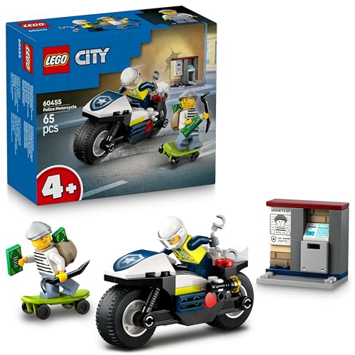 Lego City Inseguimento Della Moto Della Polizia - Set Con Motocicletta Giocattolo, 2 Minifigure, Mini-Bancomat E Skateboard - Regalo Di Compleanno Per