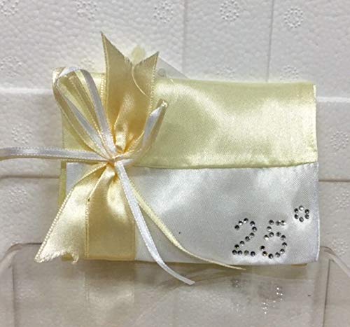 Stock 12 Pezzi Sacchetto Busta In Raso Crema 25 Anniversario Con Strass