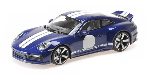 Minichamps 155062006 Porsch. 911 (992) Sport Classic Blue Metallic 2022 With Stripe And Porsch. Writing - Scala 1/18 - Auto In Miniatura Da Collezione