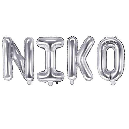 Palloncino Foil Mylar Argento Scritta Nome Niko 35 Cm