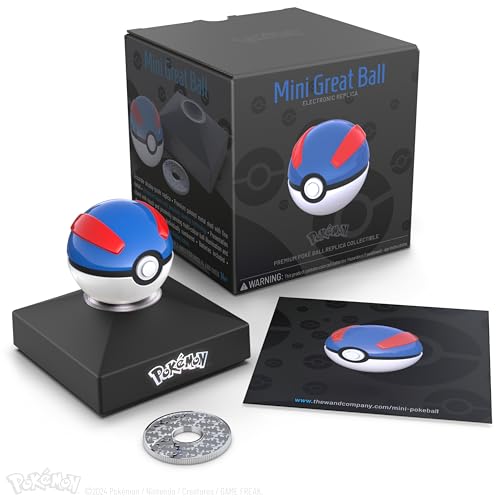 The Wand Company Pokémon Trainer Mini Poké Ball – Realistic, Electronic, Die-Cast Poké Ball With Display Stand Light Features – Officially Licensed By