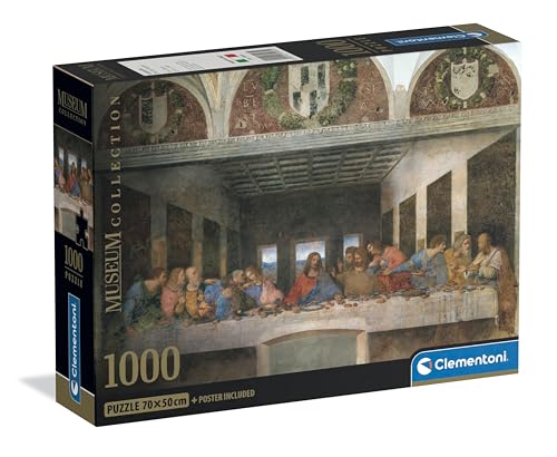 Clementoni - Puzzle 1000 Pezzi Arte Per Adulti E Ragazzi, Museum Collection, Tema Cenacolo Di Leonardo Da Vinci, Compact Box Con Poster Incluso, Idea
