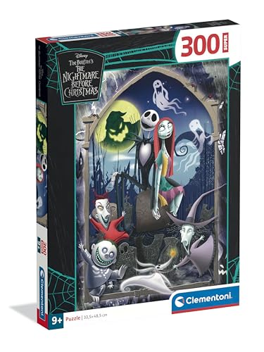 Clementoni - Puzzle Per Bambini 300 Pezzi Supercolor, Per Bambini 9+ Anni, Illustrazione Con Personaggi Dal Cartone Disney Nightmare Before Christmas,