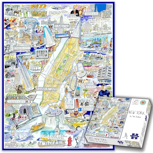Tim Bulmer'S Comical Map Of New York - Puzzle Da 1000 Pezzi, Monumenti Di New York, Statua Della Libertà, Brooklyn, Manhattan, Regalo, Decorazione Per