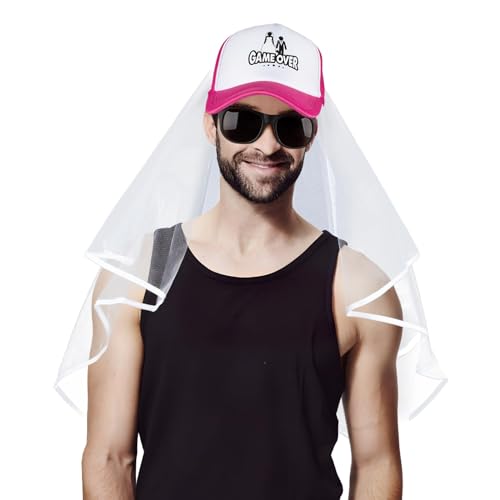 Betessin Cappello Addio Al Celibato E Velo Occhiali Cappellino Game Over Accessori Gadget Addio Al Celibato Sposo Uomo Decorazione Giochi Addio Al Cel