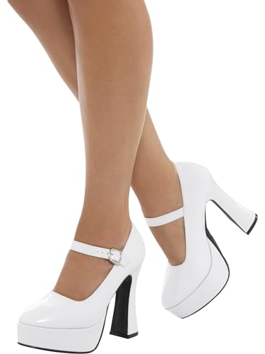 Smiffys Scarpe Con Plateau Anni '70 Da Donna, Taglia 39-40, Bianche, Tacco 12.7Cm