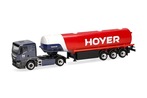 Herpa Modellino Camion Man Tgs Tn Autocisterna Carburanti Hoyer, Miniatura Scala 1:87, Pezzo Da Collezione, Made In Germany, Plastica