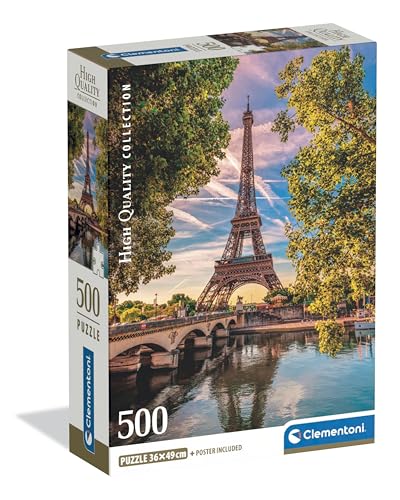 Clementoni - Puzzle 500 Pezzi Per Adulti E Ragazzi, Collection, Tema Along The Seine, Illustrazione Senna E Torre Eiffel, Compact Box Con Poster Inclu