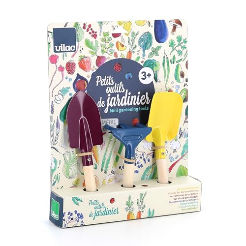 Vilac Piccoli Attrezzi Da Giardiniere-Set In Legno E Metallo Per Bambini Dai 3 Anni - Pale, Trapiantatore E Rastrello-Ideale Per Scoprire Il Giardinag