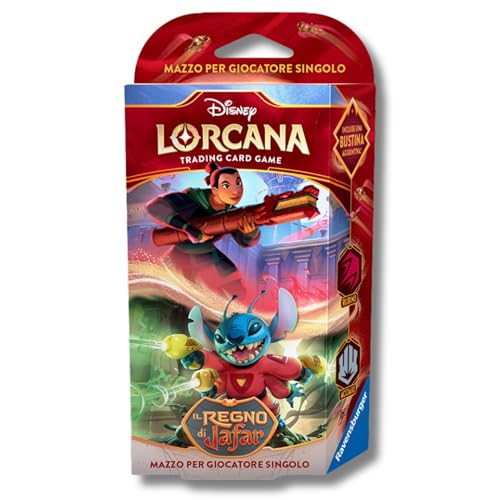 Ravensburger - Disney Lorcana Single Starter Deck, Rubino E Acciaio Mulan & Stitch, Set 8, Versione Italiana