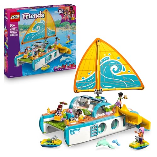 Lego Friends Avventura Sul Catamarano - Set Con Barca Giocattolo Con Vela Mobile, 4 Mini Bamboline, 2 Figure Di Delfino E Accessori - Regalo Creativo