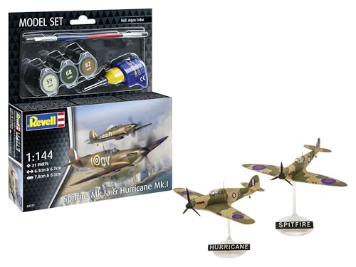 Revell 63771 - Set Di Modellini Spitfire Mk.Ia E Hurricane Mk.I, Scala 1:144, Non Costruito/Non Verniciato, In Plastica, Con Accessori