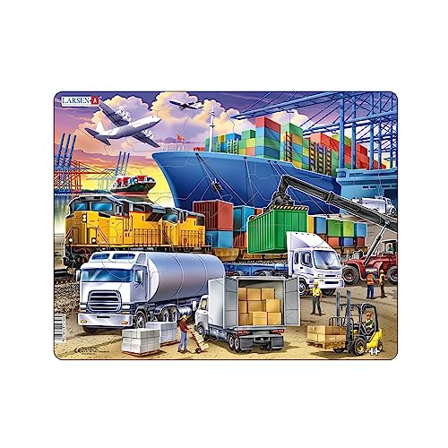 Larsen Us44 Centro Di Carico Occupato Con Navi, Camion, Treni E Aerei, Puzzle Incorniciato Con 37 Pezzi