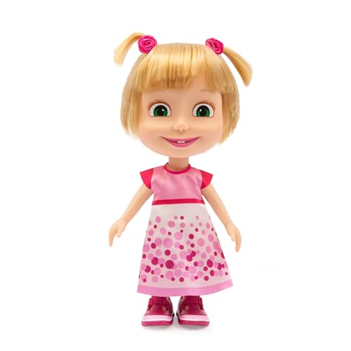 Masha & The Bear - Bambola Masha Alta 23 Cm, Personaggio Iconico Della Serie Masha E Orso Con Vestito Festa Di Compleanno E Codini Ai Capelli, Adatta