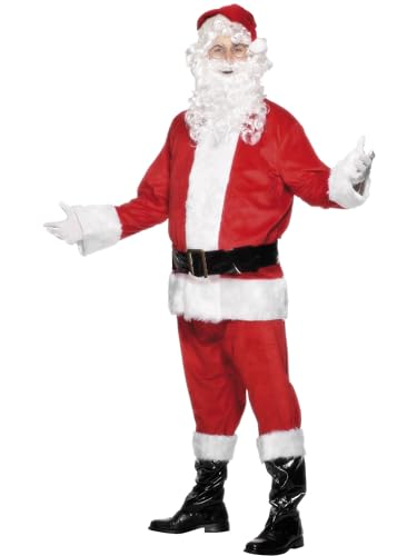 Smiffys Costume Di Babbo Natale, Rosso, Con Giacca, Pantaloni, Barba, Cintura, Cappello E Copristivali, Deluxe