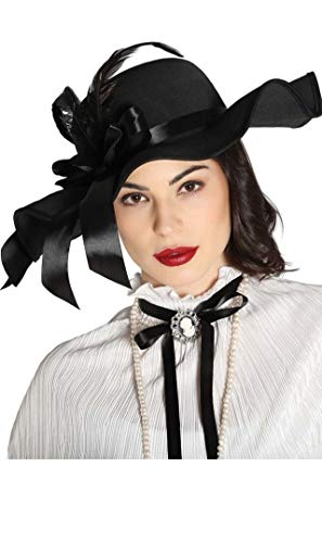 Fiestas Guirca Cappello Nero Modello Pamela Xviii - Xix Secolo Con Fiocco E Piume